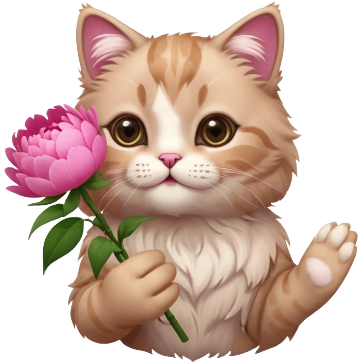 Cute cat Handing pink peonies like reaching a hand and handing them out emoji