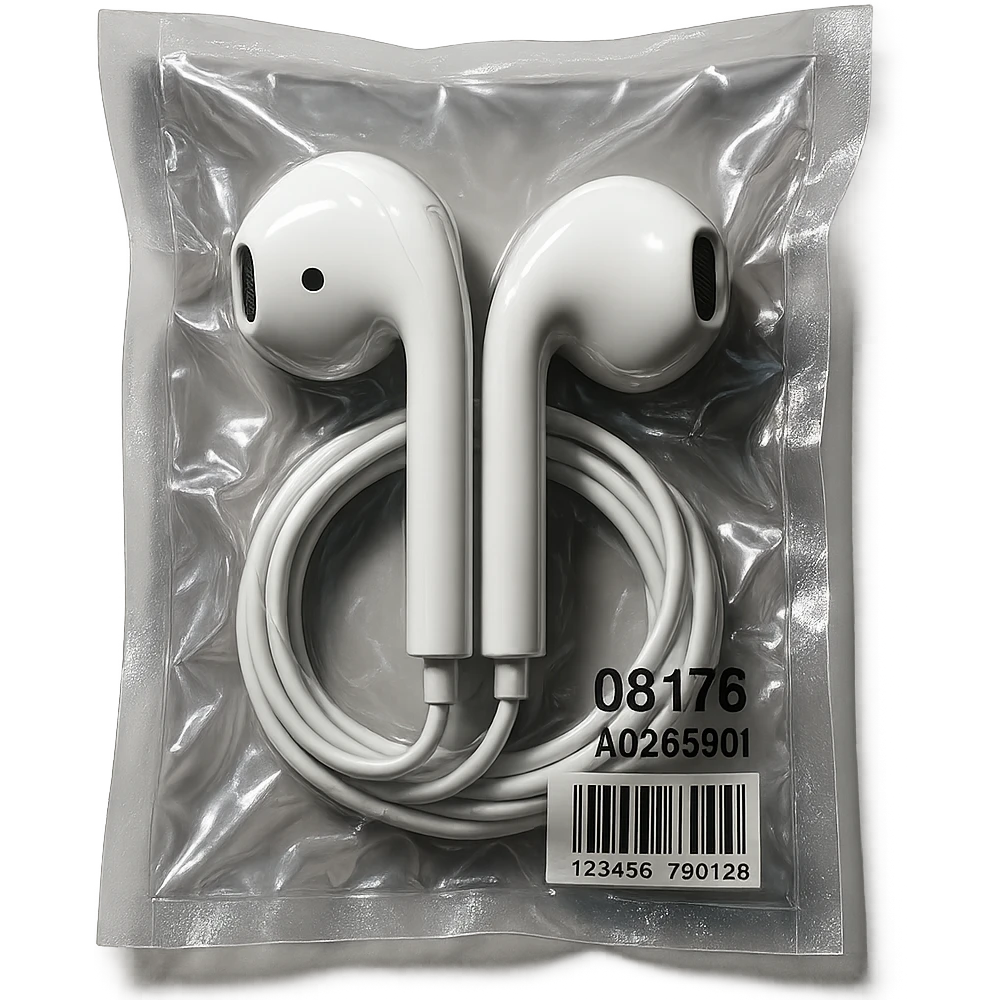 white EarPods headphones, extra glossy, dramatic lighting, no background emoji