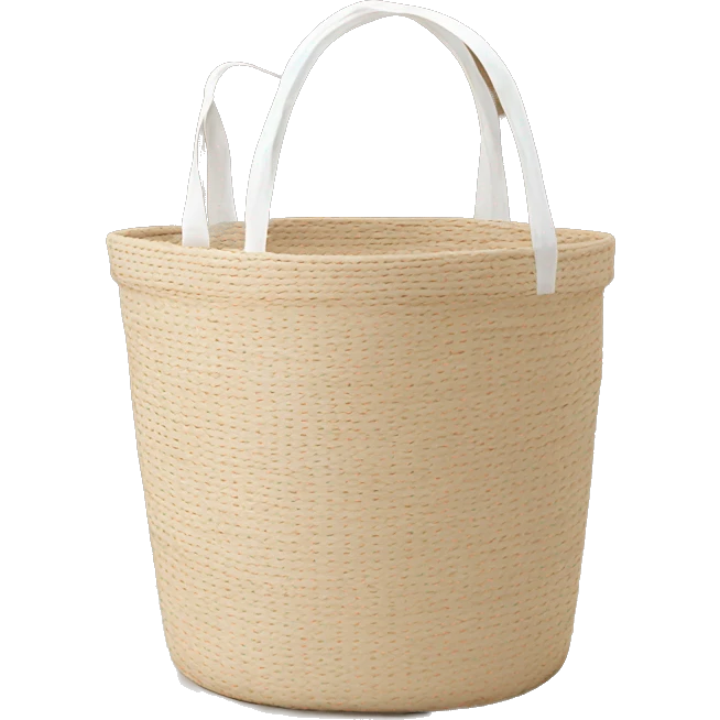 Light beige laundry raffia basket with white band emoji