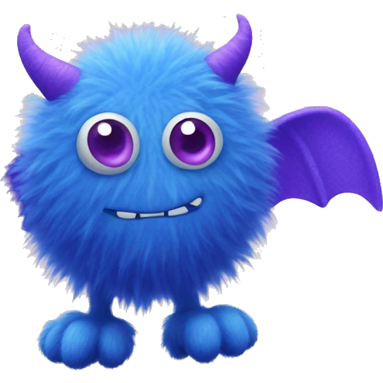 Blue fuzzy flying monster with purple polka dots  emoji