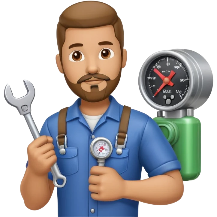Latino HVAC repairman action figure with goatee beard holding a wrench and refrigerant gauge emoji
