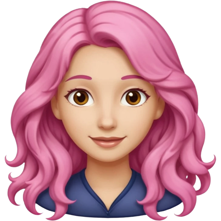 A light-skinned woman with long wavy pink hair, brown eyes, and a gentle smile. emoji