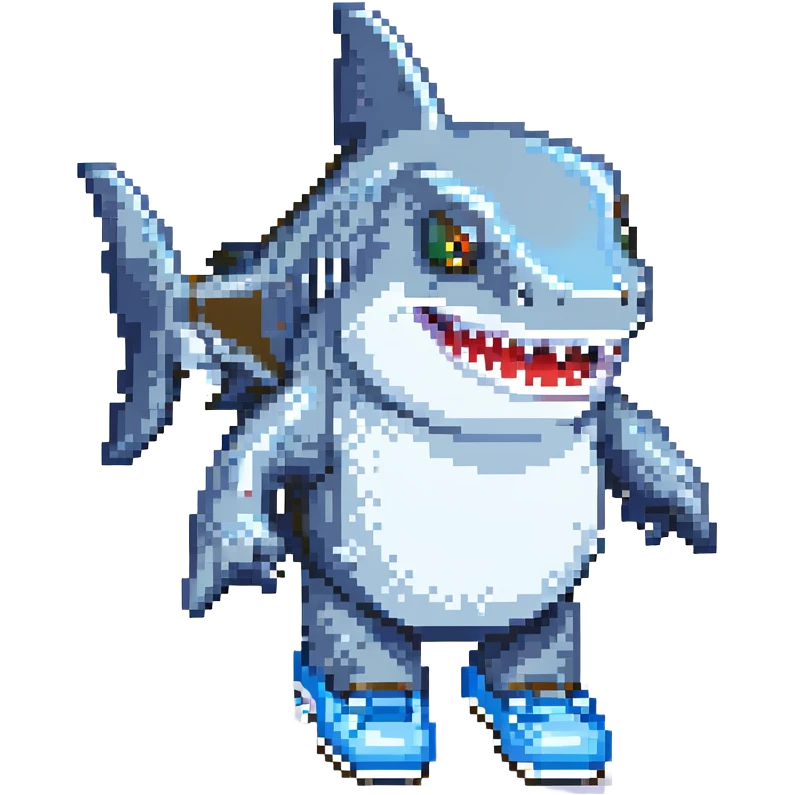 a shark walking with blue shoes emoji