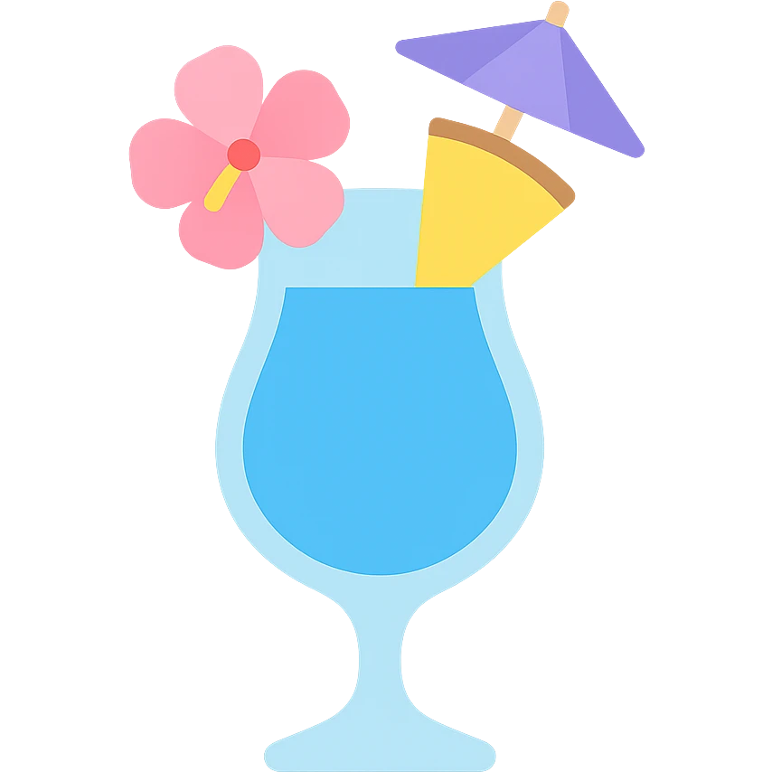 blue tropical cocktail with hibiscus, pineapple, and paper umbrella garnish emoji