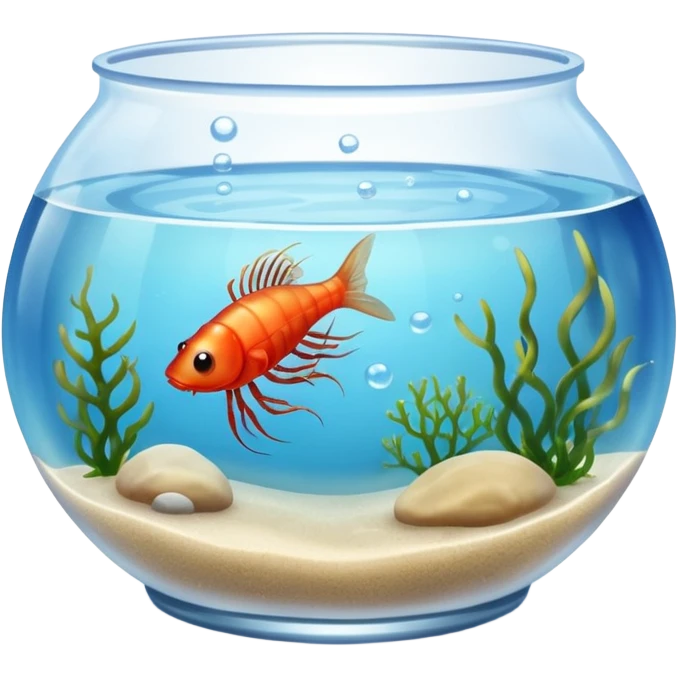 Fish Bowl Aquarium with a single Sea Monkey Atremia Shrimp in it emoji