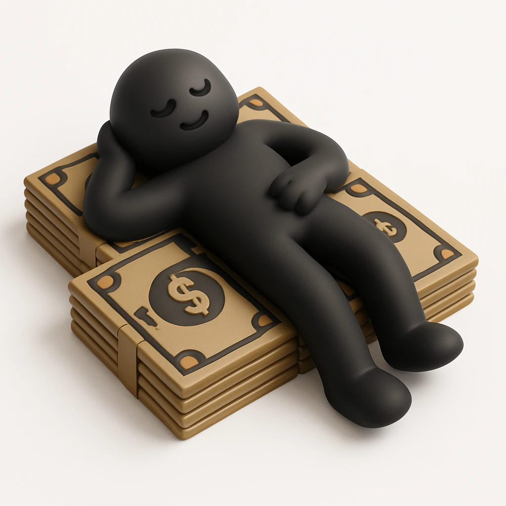 happy person napping on mattress of money emoji