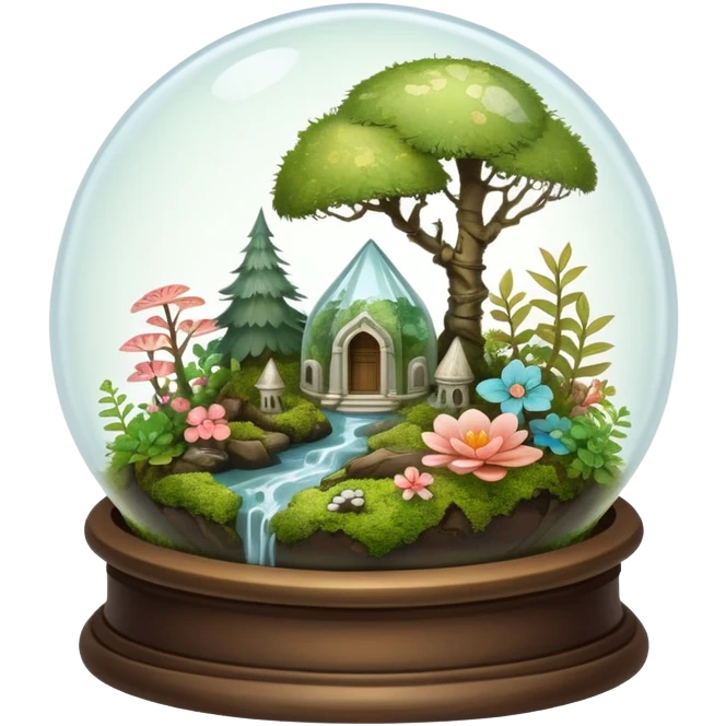 Mystical woodland glass-dome-terrarium-globe with moss inside, with bones inside, and flowers inside  emoji