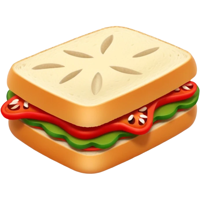 cute toy-like spicy sucuk sandwich object icon, rounded shapes, glossy texture, bright colors, sucuk slices visible, small chili pepper, 3D cartoon, mobile game icon style, clean background, no text, no watermark
 emoji
