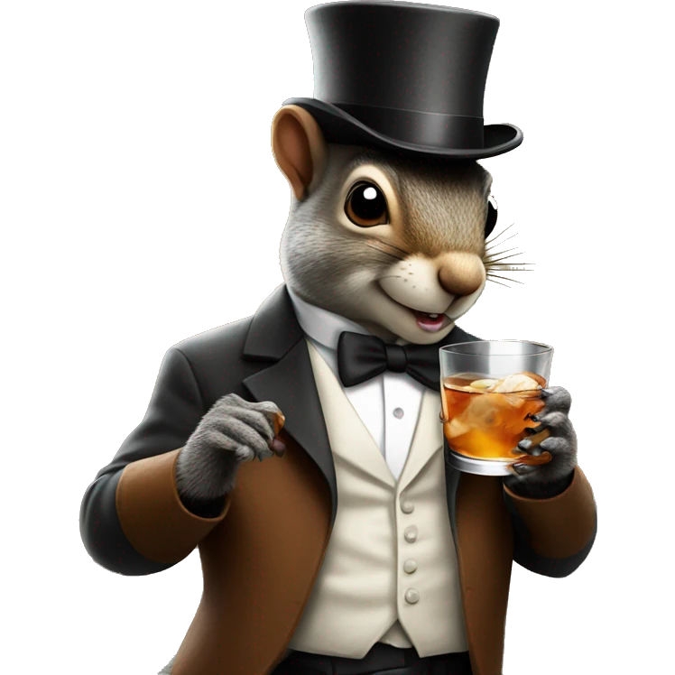 a squirrel with a mafia tophat holding a martini drink emoji