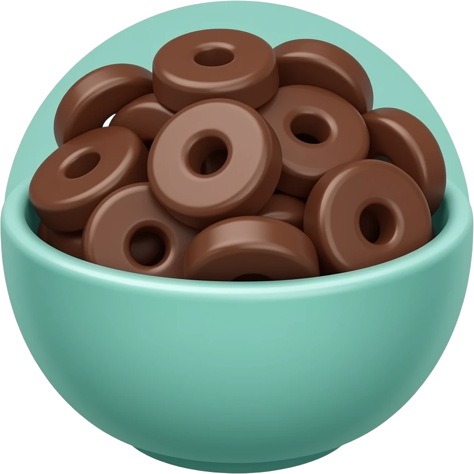 super realistic small teal bowl of chocolate circles emoji