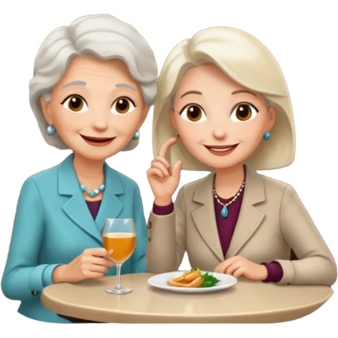 conversación dentro de un restaurant  dos personas y una de las persoans sea una abuela y el otro un adulto de 27 años mujer abuela y hombre joven emoji