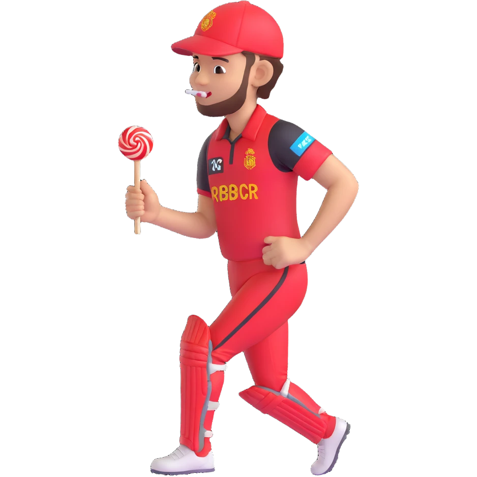 RCB cricket player eating a lollipop emoji