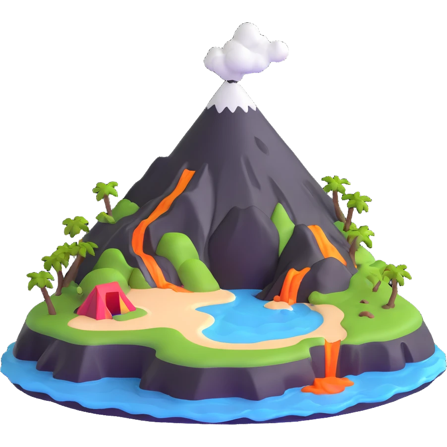 small island with volcano emoji