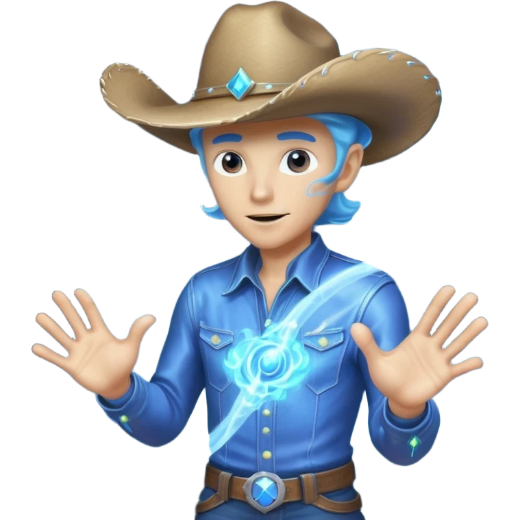 Portrait of an energy-based alien cowboy, translucent glowing body made of swirling light, holographic cowboy hat, sparks of energy floating around, dark background, cinematic lighting, ultra detailed sci-fi portrait
 emoji