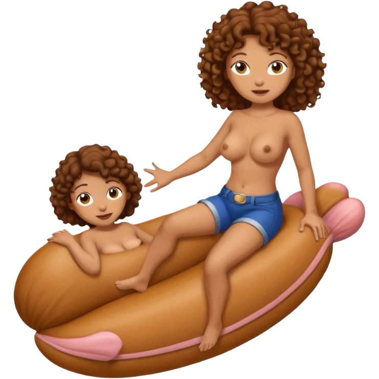 Голая женщина 18 лет, с коричневыми кудрявыми волосами белой кожей и средним размером груди в полный рост скачет на пенисе (НЕ НА ЛОШАДИ emoji