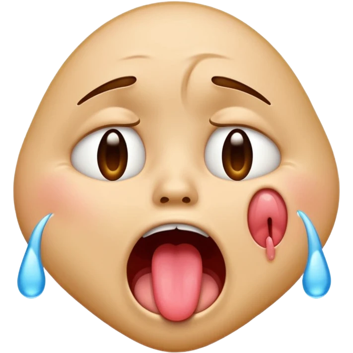 the crying emoji but realistic and it has its mouth open and you can see its tongue and its crying continually and you can see the stream emoji