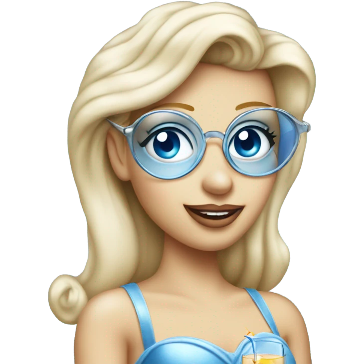 1990's Pale Cinderella with blue eyes wearing glasses drinking a cocktail  emoji