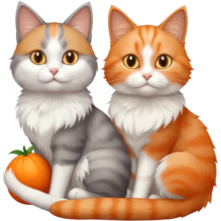 a realistic looking very fluffy grey and white cat sitting next to another cat emoji