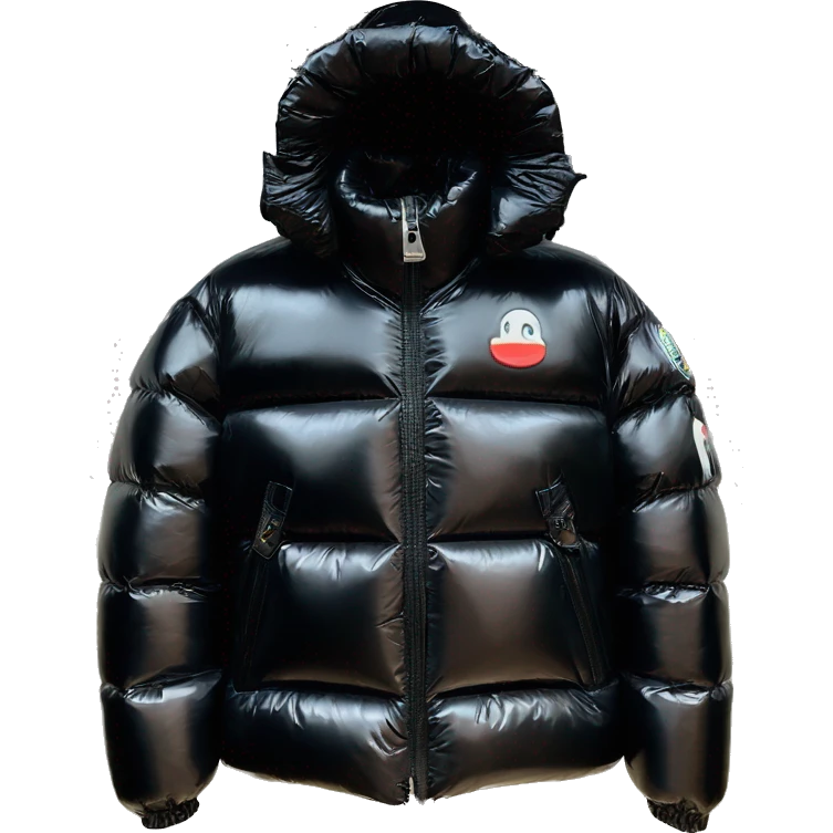 Moncler puffer jacket black shiny with logo emoji