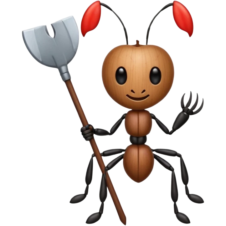 an emoji of an ant with body and legs made out of axes, apple emoji style emoji
