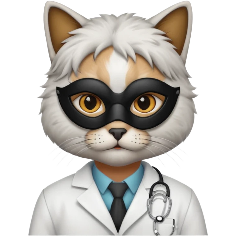 doctor cat, white coat, black mask emoji