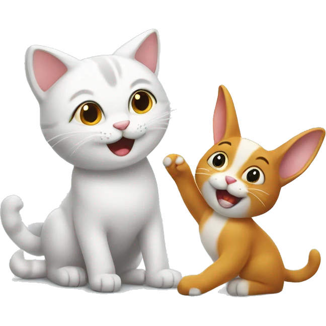 Happy cat play with rabbit  emoji