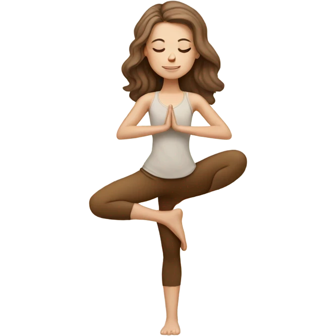 White Girl doing yoga in beige tones with brown hair  emoji