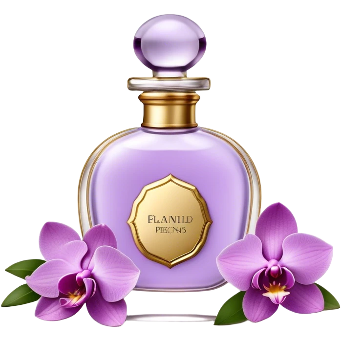 Create a delicate vintage French-style perfume bottle in an orchid hue, adorned with intricate gold detailing and an elegant glass stopper. Surround it with lush lilac flowers, along with soft lavender sprigs and petals scattered around for a dreamy, romantic atmosphere. The background should have a subtle antique texture, evoking the charm of a Parisian boudoir. The lighting should be soft and diffused, enhancing the luxurious and nostalgic feel emoji