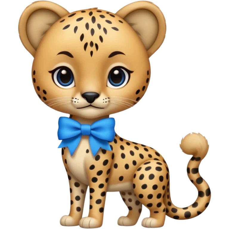 cute cheetah with blue bow standing emoji