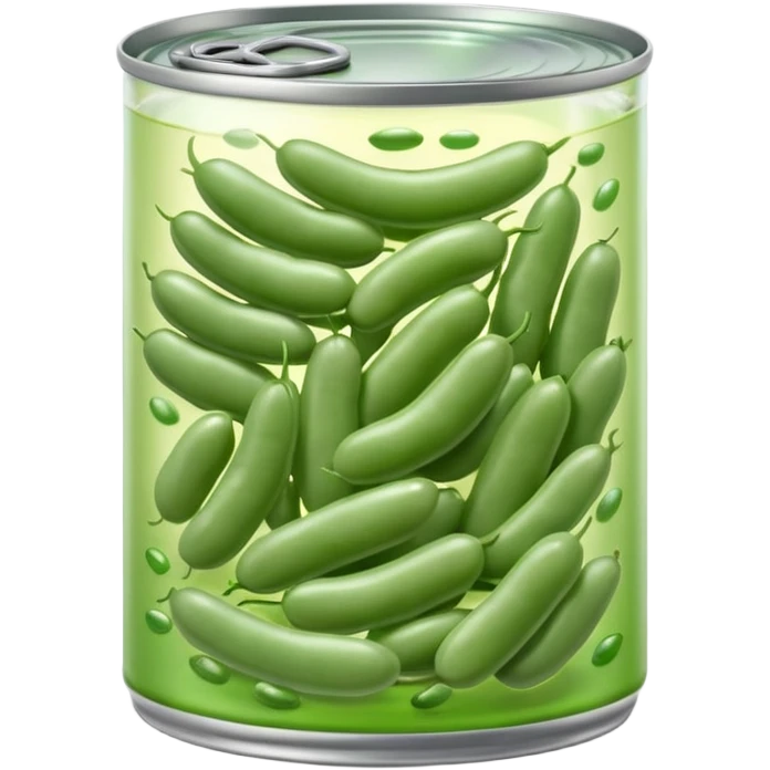 open metal can with pale green oval beans in clear liquid, no label or extras, soft lighting, subtle shadows, emoji scale emoji