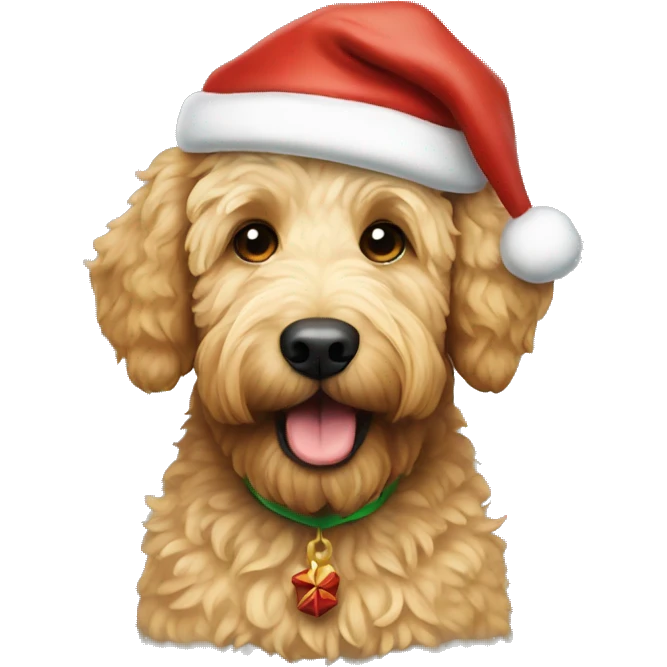 golden doodle dog with a santa hat  emoji