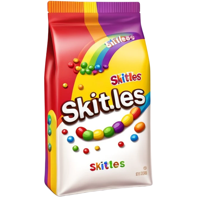 A colorful Skittles candy package, rainbow packaging, minimalist design, sealed package without any visible candies emoji