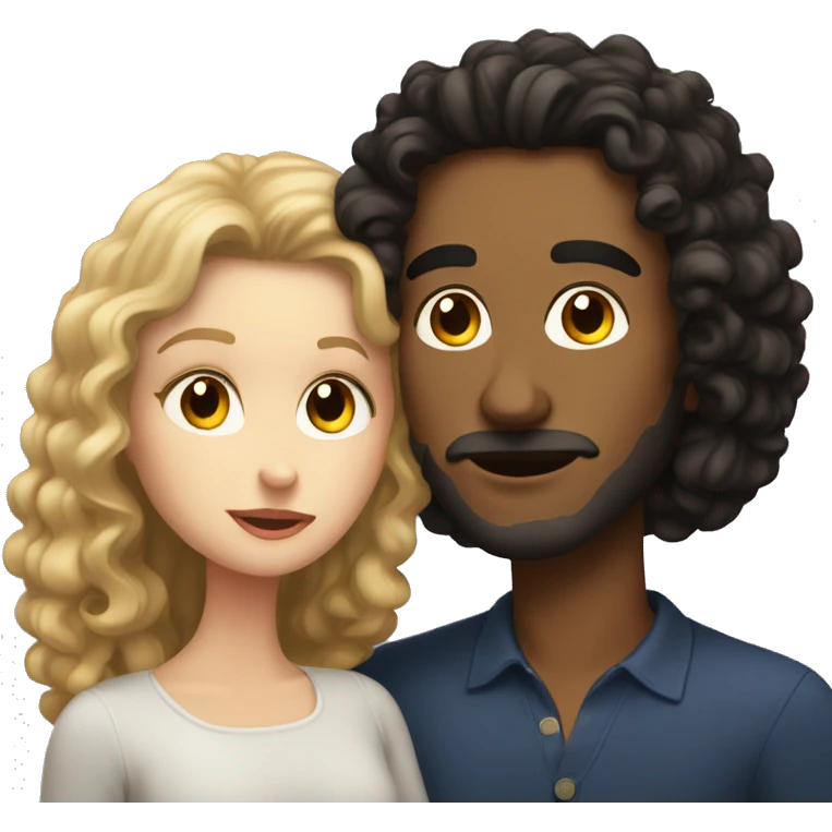 White Man with dark strait hair kissing white woman with long dark curly hair emoji