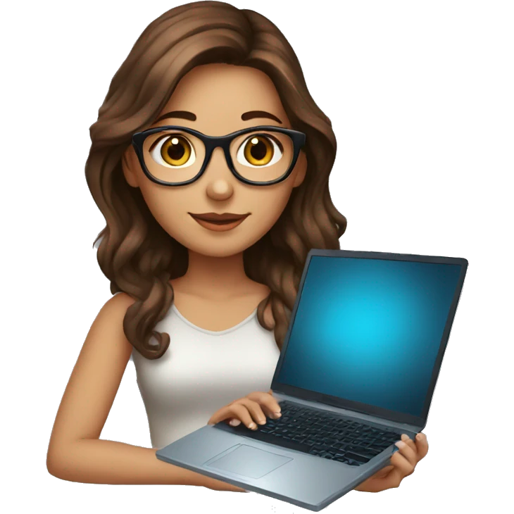 Beautiful girl with brown hair, glasses and laptop emoji