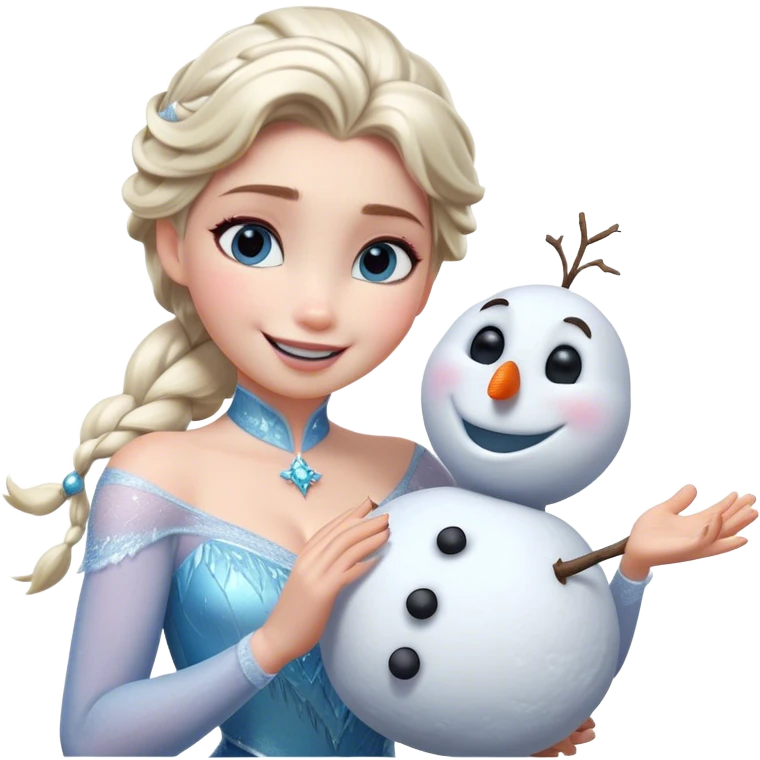 Cinematic Funny Elsa Portrait Emoji, Making a tiny snowman in her hands with a proud grin, looking smug as it dances, an unexpectedly hilarious moment of icy creativity! emoji