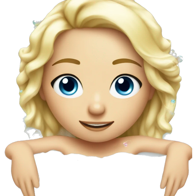 pretty blonde blue eyes girl in bathtub with bubbles emoji