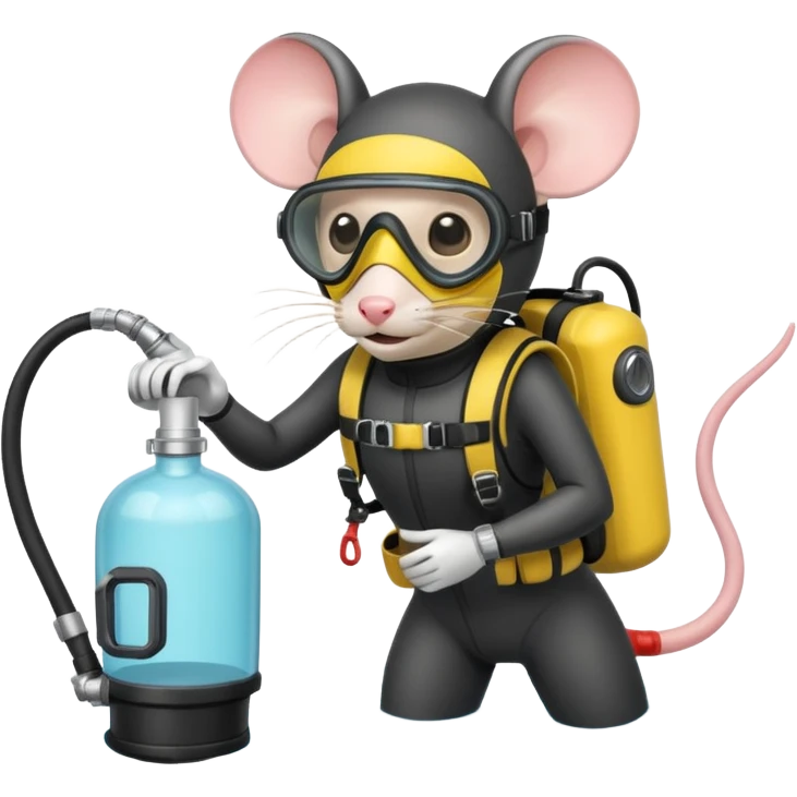 mouse wearing scuba gear dive into the sea with diver mask and oxygen tank emoji