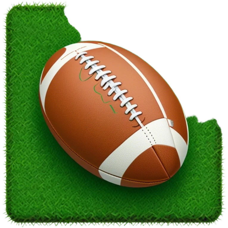 Cinematic Realistic image of a rugby ball resting on verdant turf, rendered with intricate stitching details and subtle weathering, bathed in warm, natural lighting that emphasizes its enduring character emoji