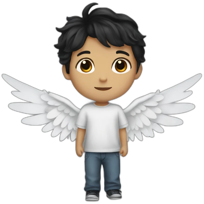 white 2 year old black hair gabriel with wings emoji