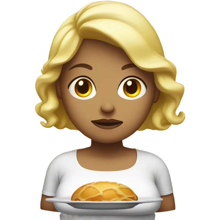 a sad overweight blondie woman with a plate of food emoji