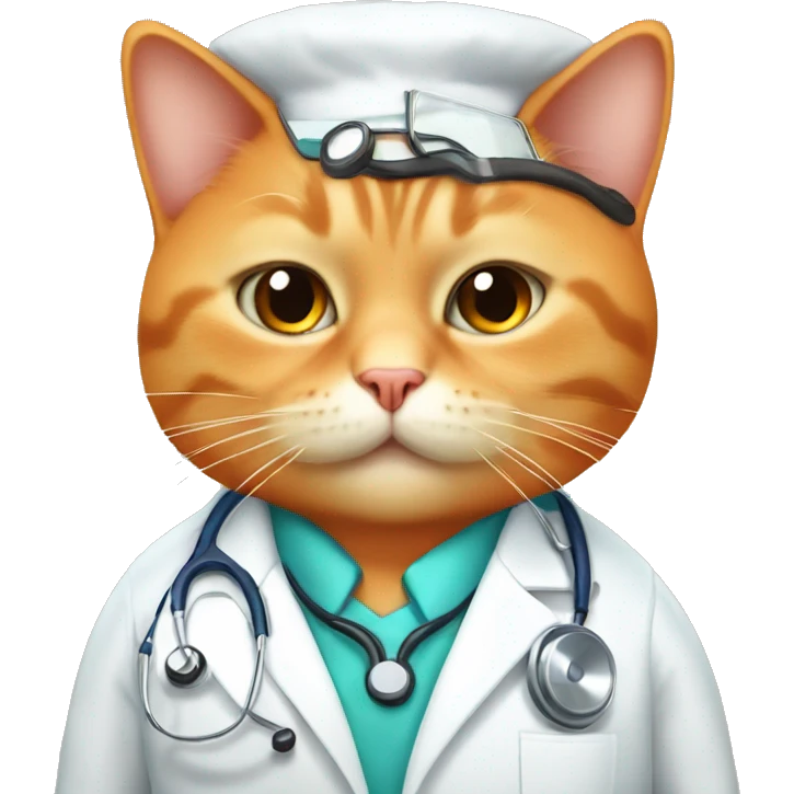 Fat orange girl cat dressed as a doctor with long eyelashes emoji