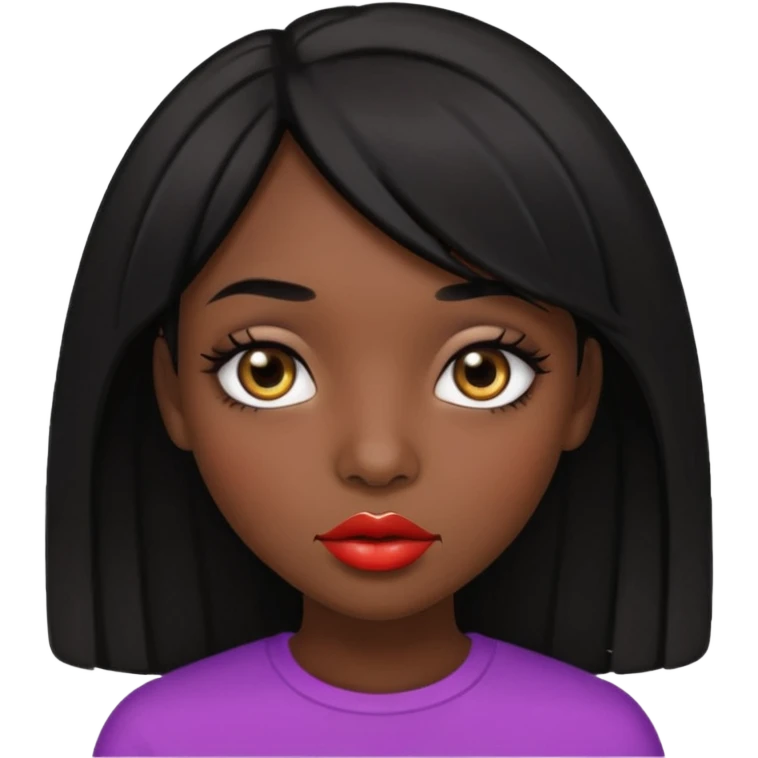 Dark skin gurl with black hair, big lips m, dark brown eye, octagon face shape and chinky eyes  emoji