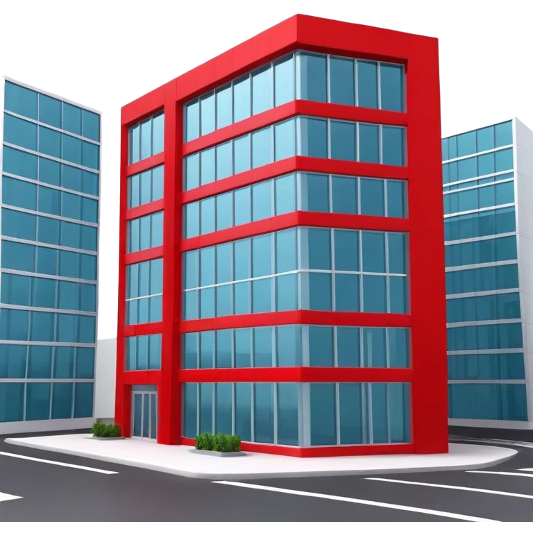 generate realistic detailed office building in 3d style with red colors emoji