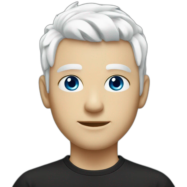 White spike hair, black shirt, blue eyes emoji
