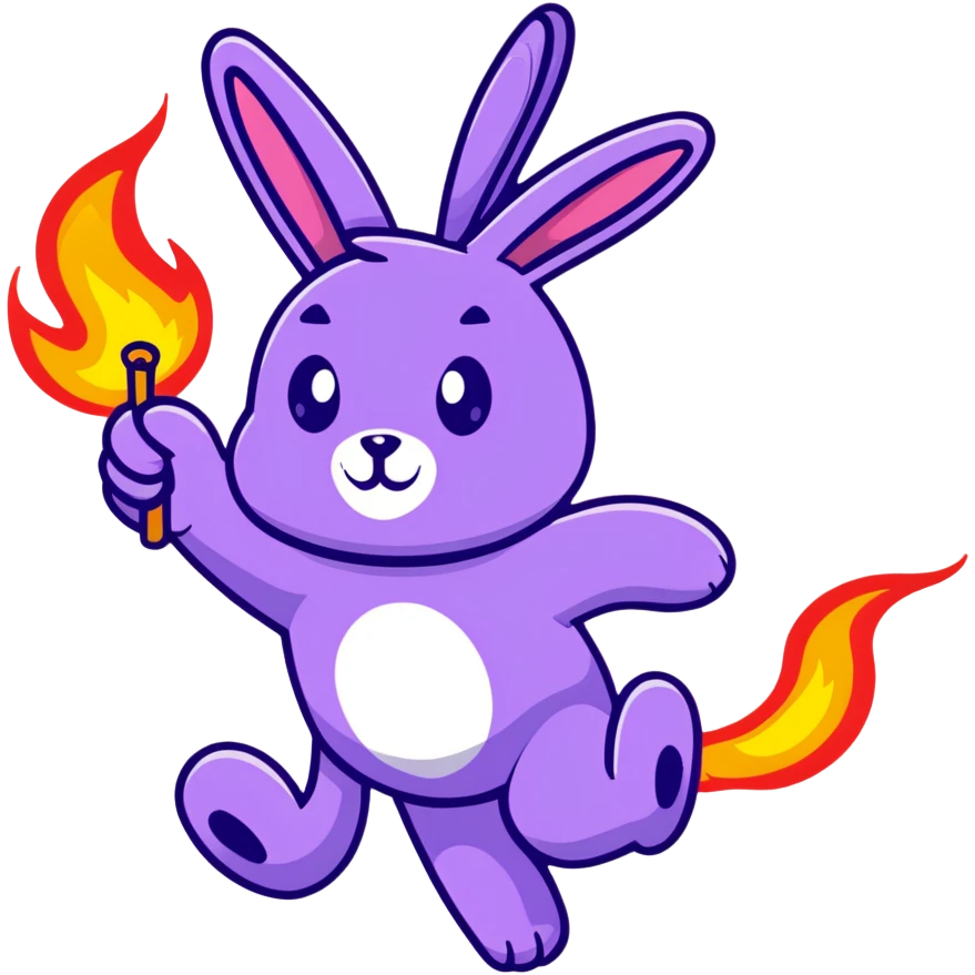 Purple Rabbit doing fire dance poi emoji