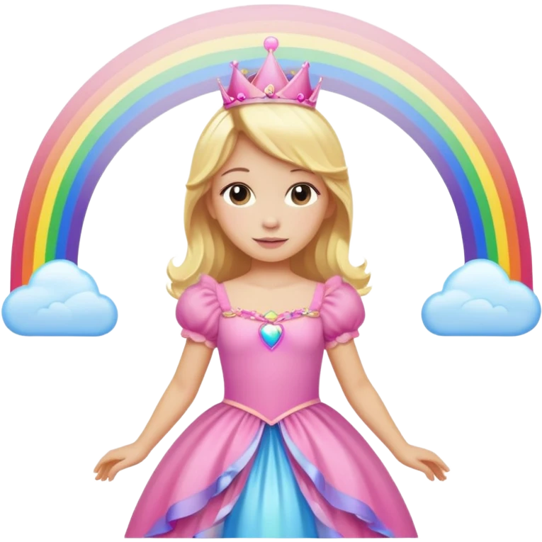 Blond girl with a big pink princess dress and a rainbow above her emoji