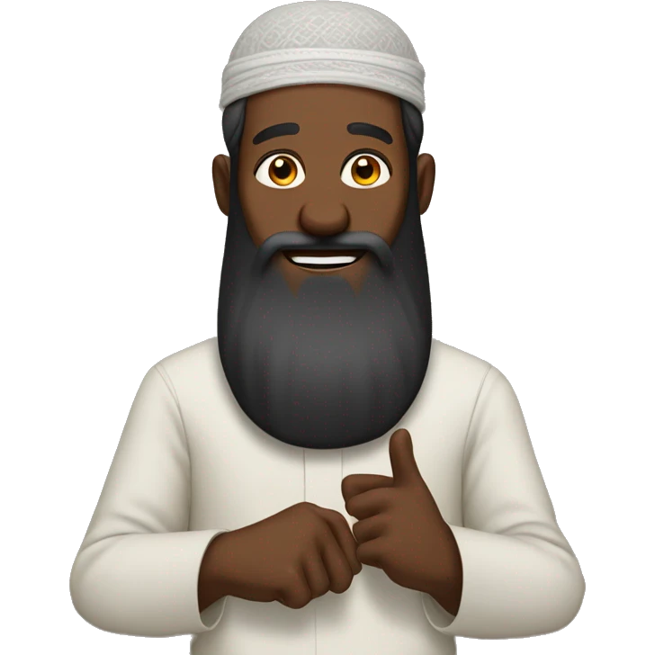 Black muslim man with a long beard holding up five fingers emoji