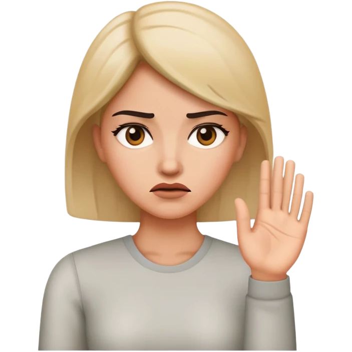 A female Annoyed face with the hand up  emoji