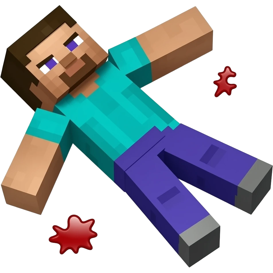 Minecraft Steve dead on the sidewalk with his limbs disfigured emoji