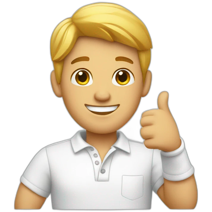 man with white polo making thumbs up emoji